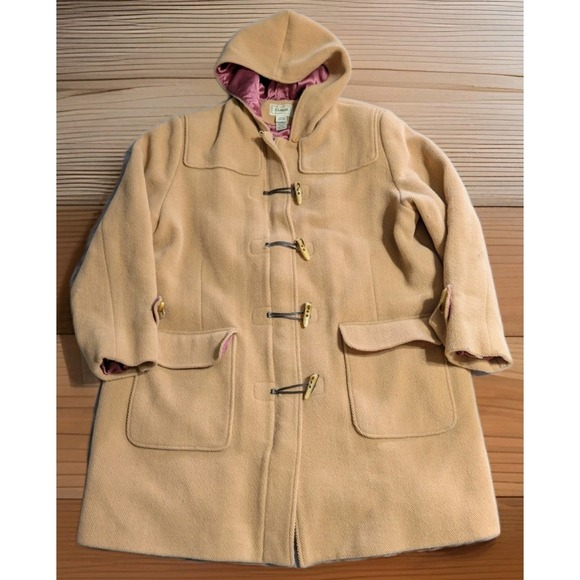 L.L. Bean Jackets & Blazers - LL Bean Wool Toggle Duffle Coat Womens 2X Hooded Tan Beige Winter Jacket